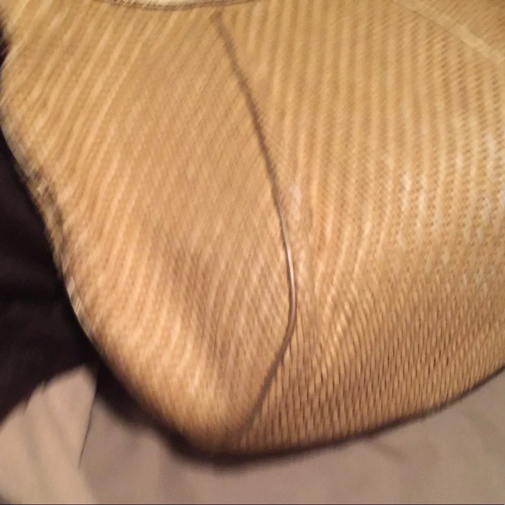 Kate Spade Natural Straw Woven Bag with Brown Leather Trim and Gold Accents